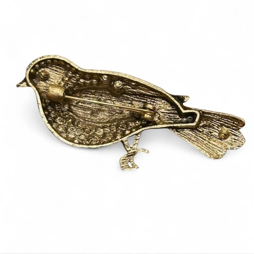 Fashion Jewelry Pink & Gold Enamel and Pearl Bird Brooch